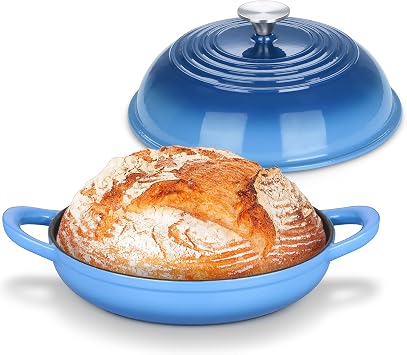 Dutch Oven for Bread Baking, Joyfair Enameled Cast Iron Pot with Lid, Blue