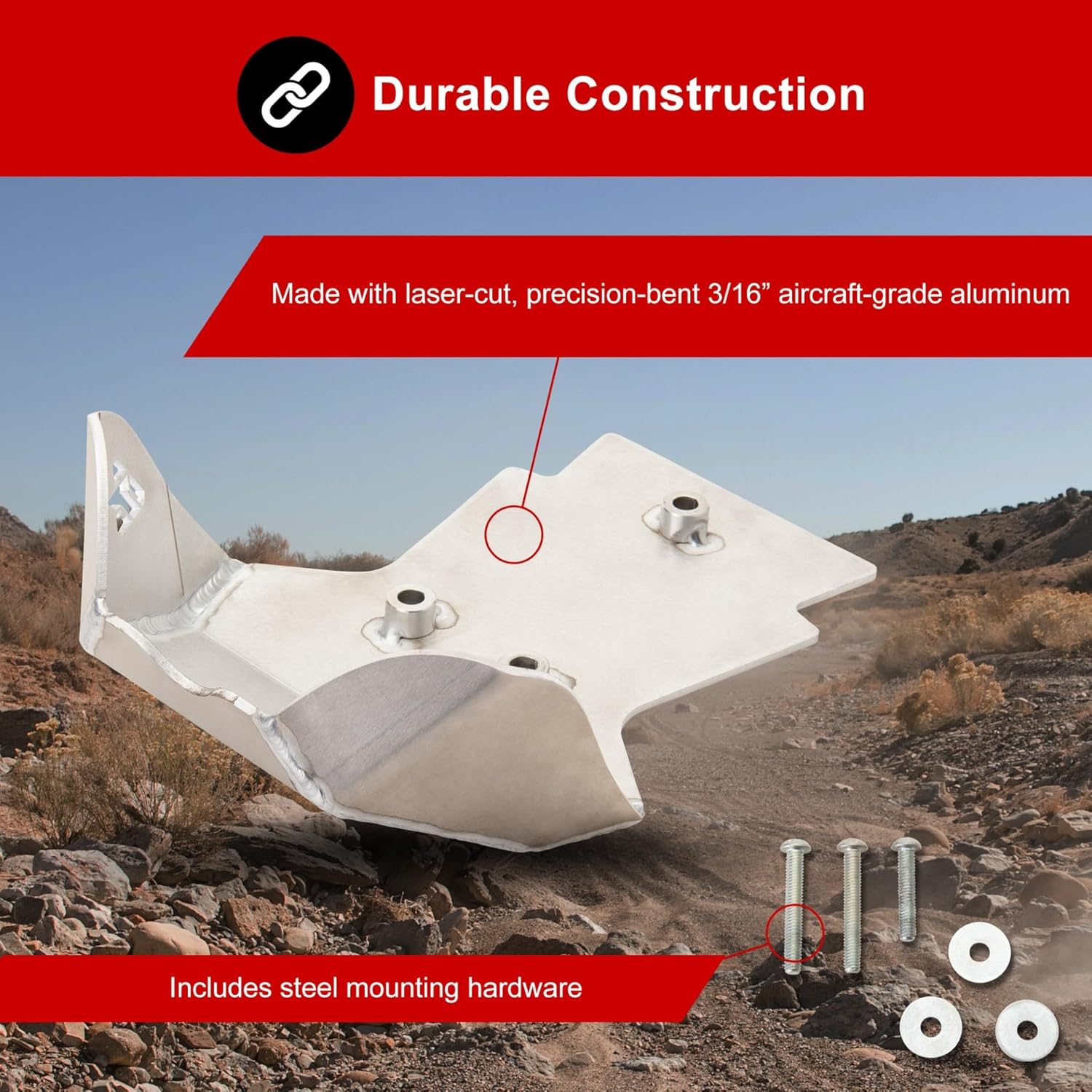 Tusk Aluminum Heavy-Duty Skid Plate for Engine Protection Bash Plate Glide Plate Silver Compatible with Kawasaki KLX140R L/F 2021-2026