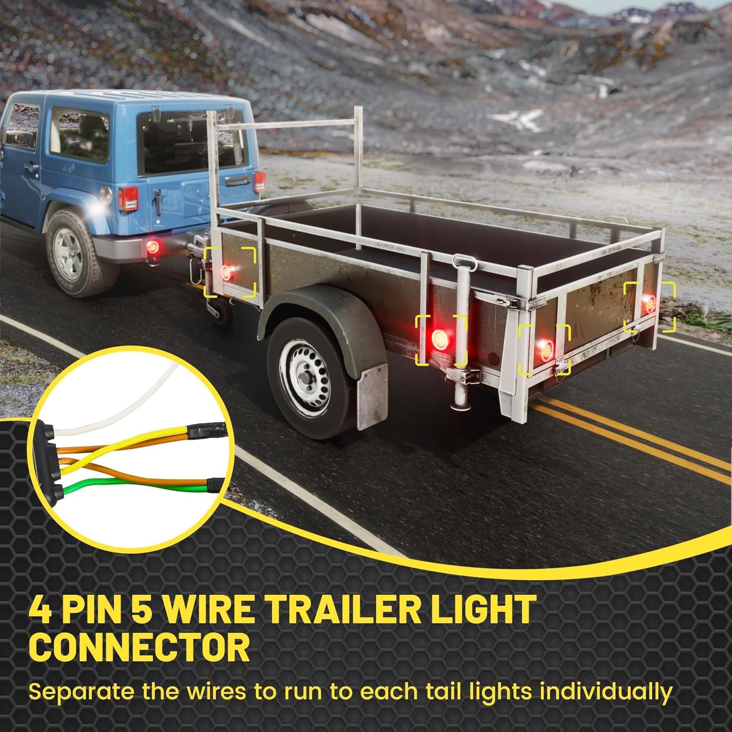 Oyviny Vehicle-Side 4-Pin Flat Trailer Wiring Harness 5 Feet+Oyviny 4 Pin 5 Wire Trailer Wiring Harness 22FT for Rewiring Trailer Both-Side Taillights