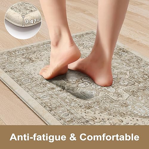 Vista 151 de KIMODE - Juego de 2 tapetes de cocina antifatiga, estilo vintage, antideslizantes, impermeables, ergonómicos, acolchados, cómodos para lavandería