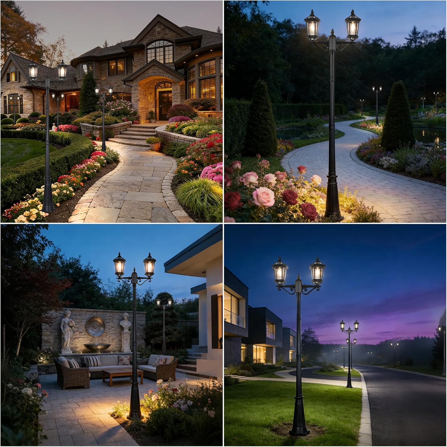 Solar Post Lights Two E26 Lamps Holder with Remote and Automatic ON/Off,Solar Powered Outdoor Waterproof High Pole Standing Lamp Lighting for Outside Path,Yard,Garden,Lawn,Street,94.5In Black