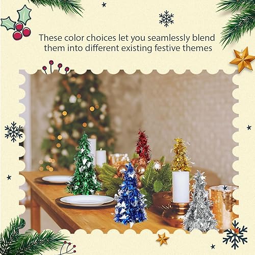 Miniatura 5 de Libima 12 piezas de mini árbol de Navidad de mesa metálico, mini árbol de Navidad artificial en miniatura de 10 pulgadas de escritorio, pequeños