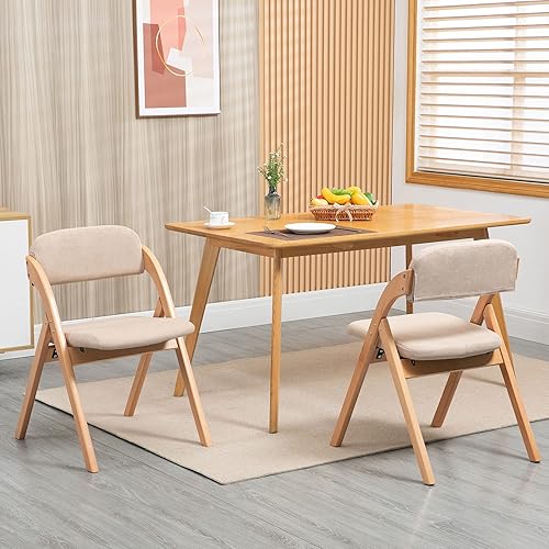 Miniatura 8 de HOMEFUN Sillas plegables con asientos acolchados, juego de 2 sillas de comedor apilables de madera con funda extraíble montada, silla adicional