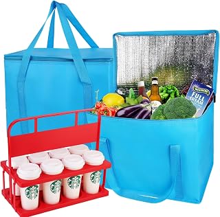 musbus 2-Pack extra Insulated Grocery shopping bag & Reusable Drink Carrier with Handle for Doordash, Eats, Grubhub, Portable 8 Cup/Coffee Holder Accessories for Delivery