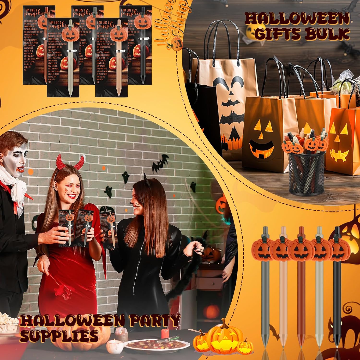 Sayglossy 50 Sets Halloween Christian Gift Decor Bulk Pumpkin Ballpoint Pen with Religious Prayer Bookmarks Christian Halloween Church Sunday School Party Supplies Fall Festival Prizes