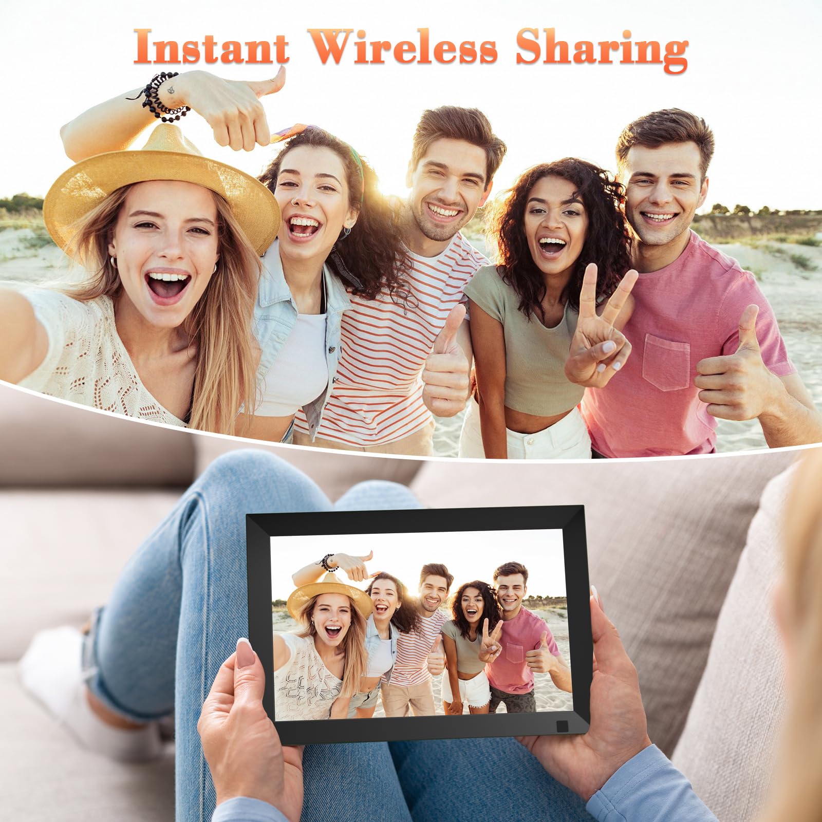 Cadre Photo Numérique WiFi de 10,1 Pouces, Mémoire Intégrée de 64 Go, Écran Tactile IPS LCD de 1280x800, Rotation Automatique et Fonction Audio, Partage à Distance de Photos et Vidéos