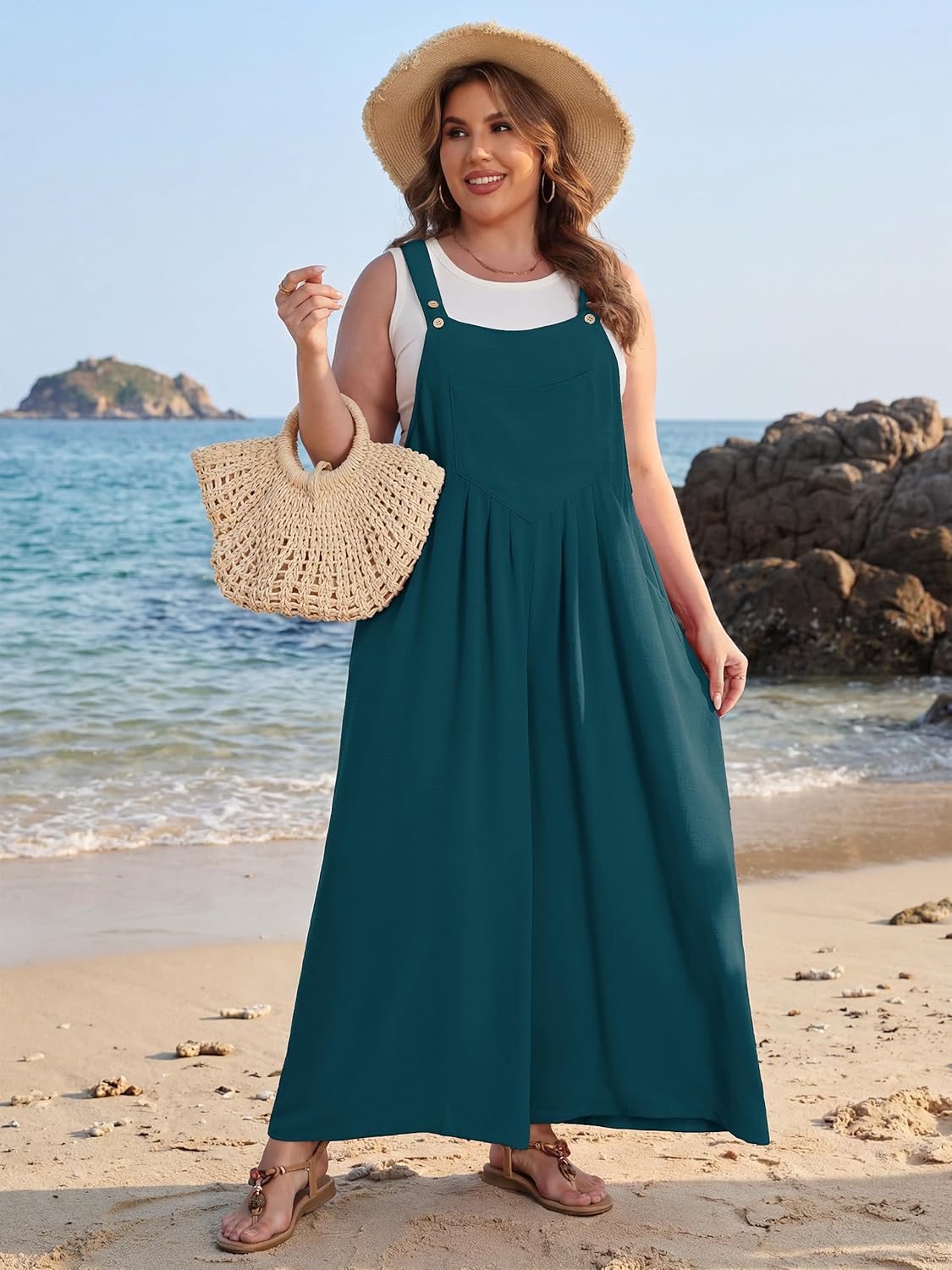 Lastshe Plus Size Jumpsuit for Women Casual Wide Leg Overalls Loose fit Adjustable Rompers with Pockets 2024 - Image 5