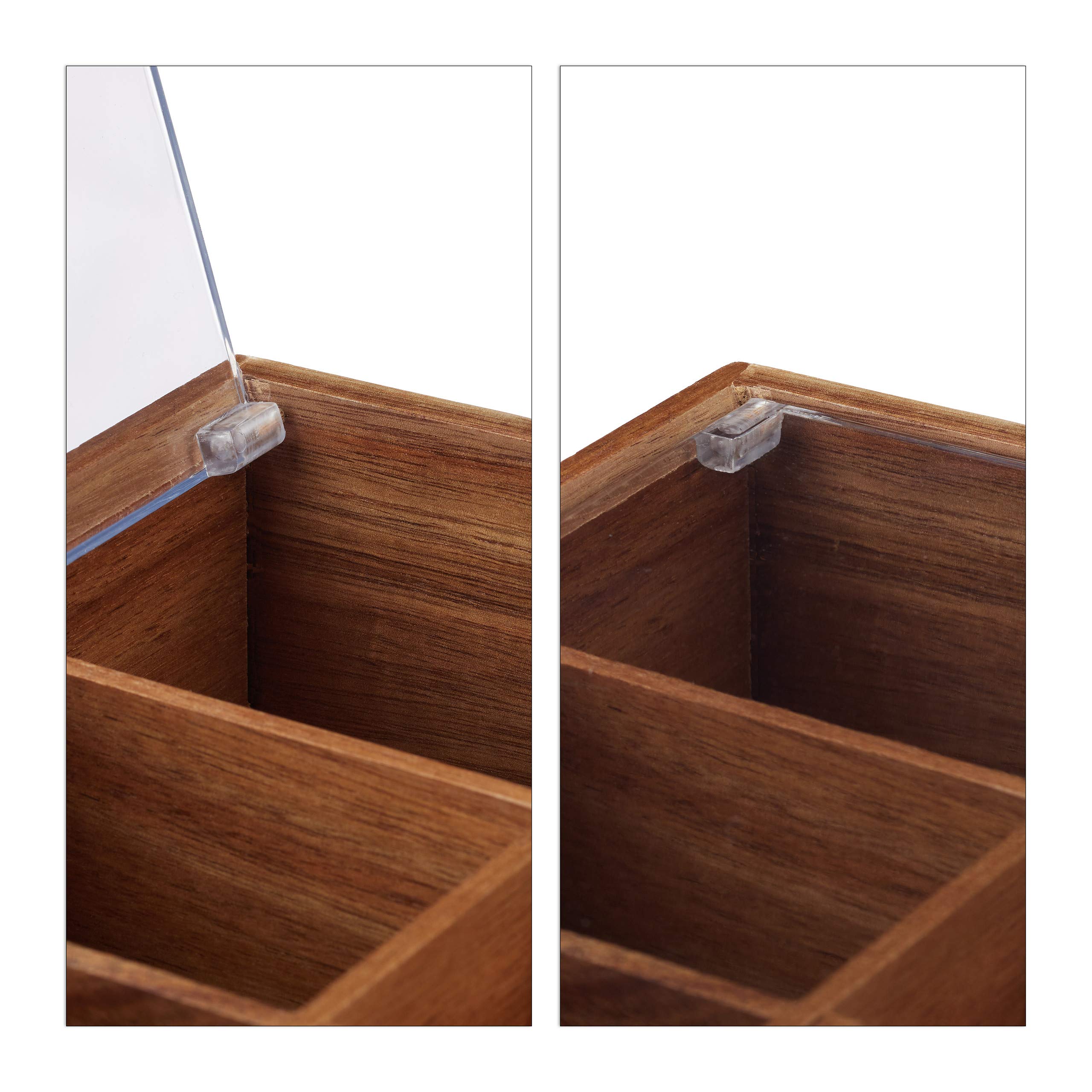 Relaxdays 10027602 Boîte Bois Acacia, Coffret 90 sachets thé, Couvercle, 6 Compartiments, HxlxP: 9,5 x 22 x 20,5 cm, Nature