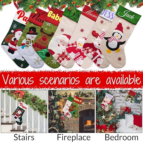 Miniatura 6 de Xsersao Juego de medias de Navidad personalizadas de 1, 2, 3, 4, 7, calcetines de Navidad personalizados con nombre familiar, regalo de Navidad