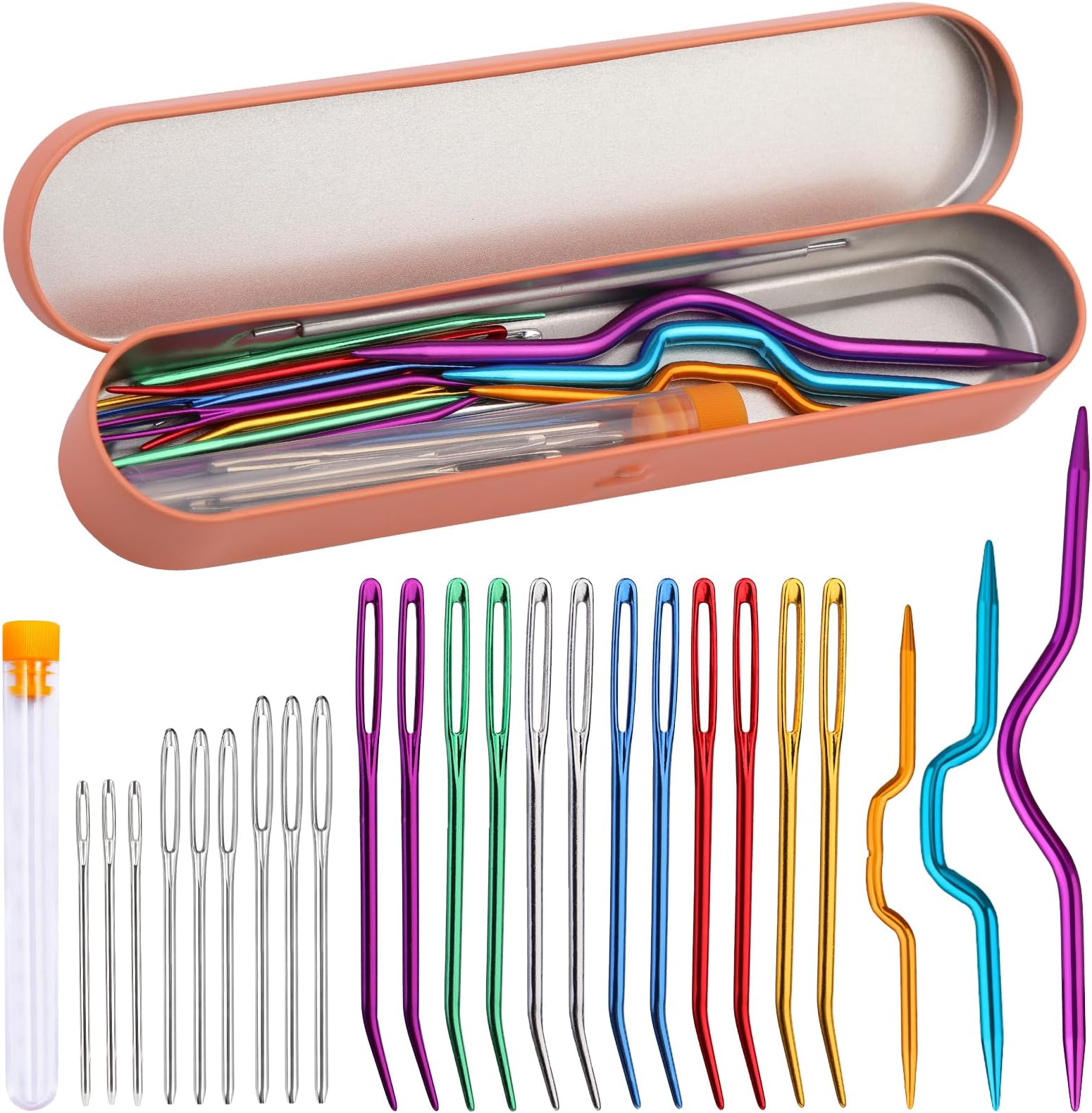 ZMAAGGYarn Needles, Tapestry Needles, Large-Eye Blunt Needles, Darning Needles for Crocheting with Knitting Cable Needles, Storage Box, Bent Tapestry Needles for Knitting Crochet