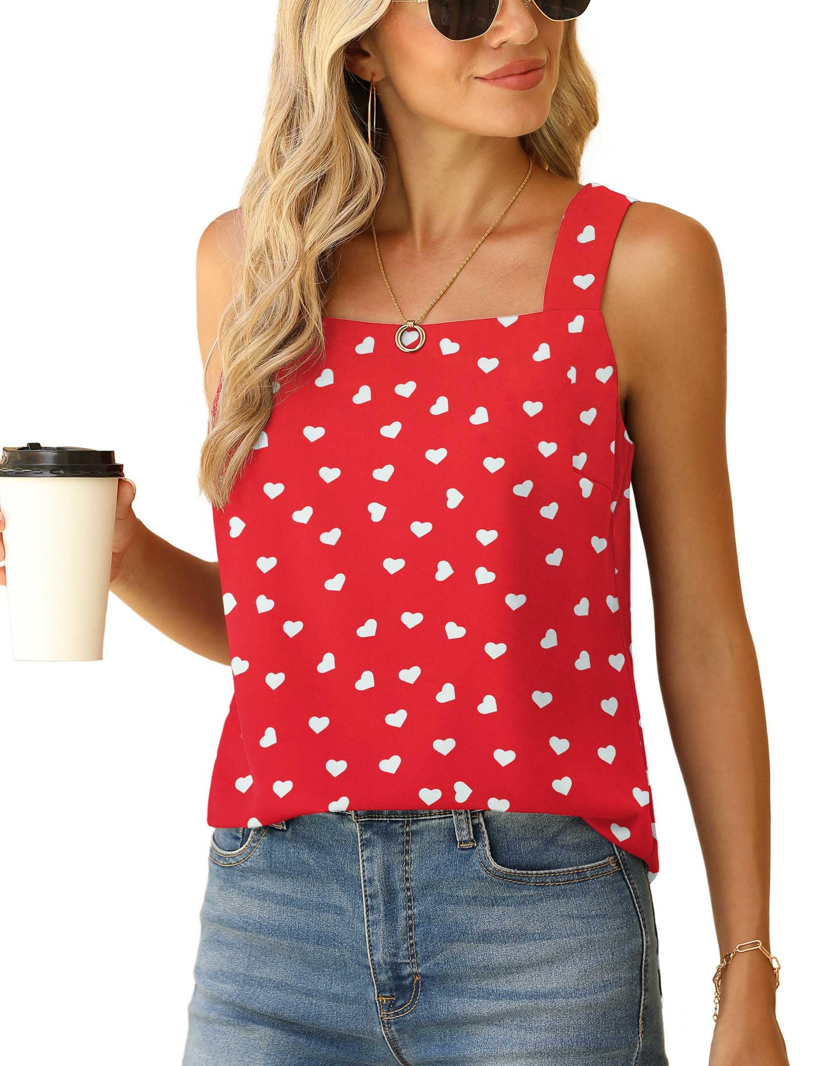 QUEZHU Blouse Tank Tops for Women Casual Summer Square Neck Chiffon Blouse Loose Flowy Sleeveless Tunic Shirts