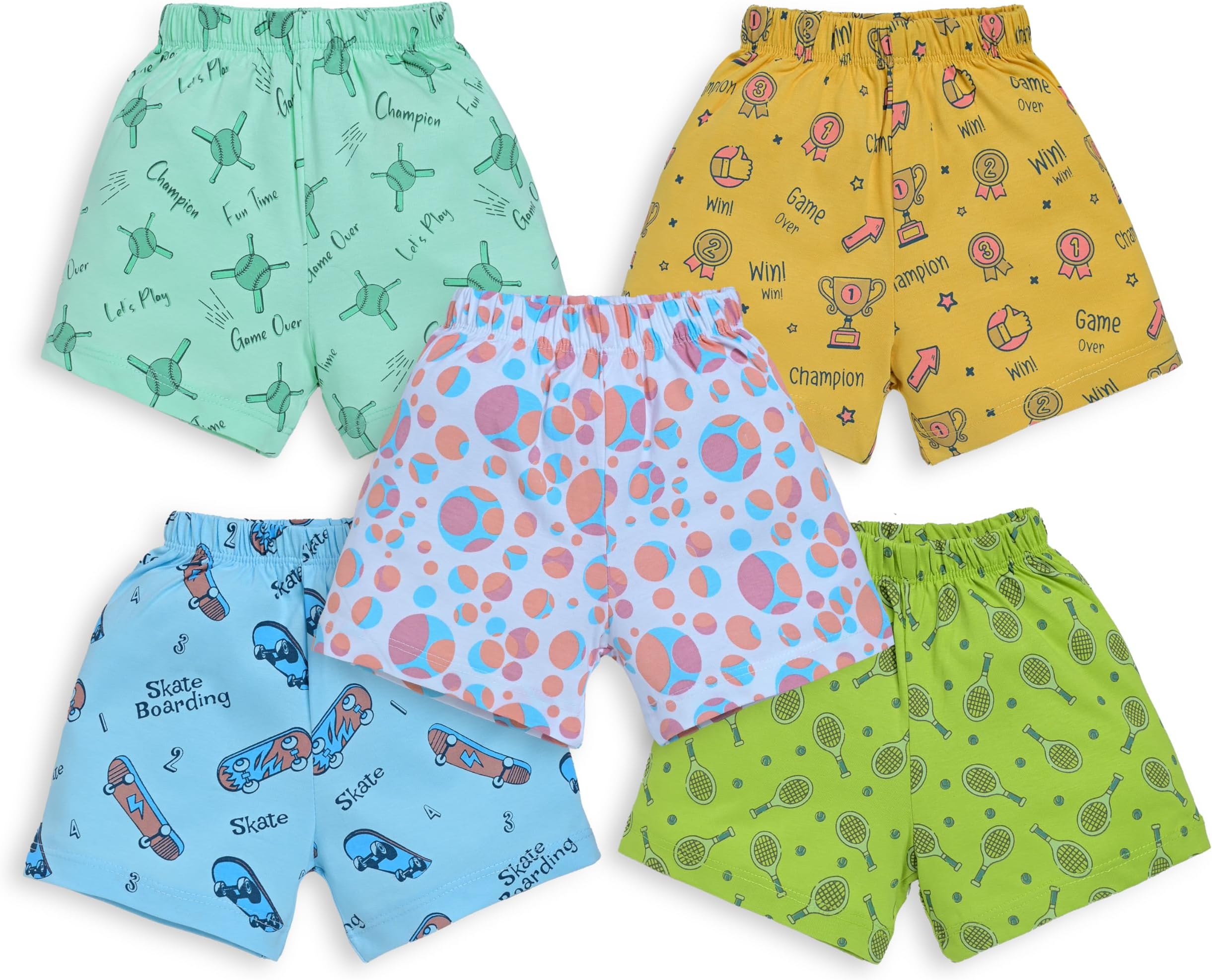 LuvLap Baby Boys & Girls Regular Fit 100% Cotton Shorts, Pack of 5