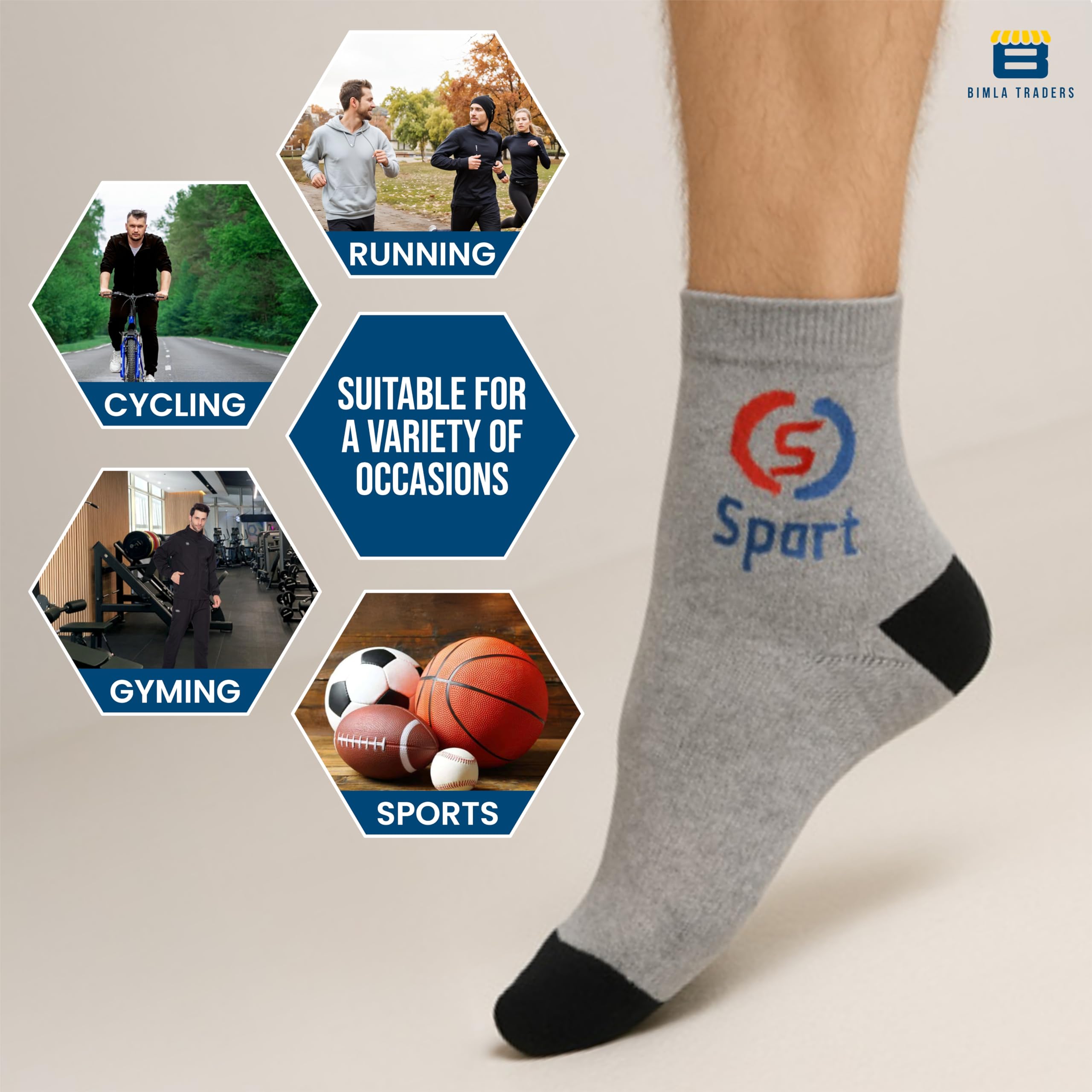 Btag Cotton Solid Ankle Socks for Men & Women | Made Up Of Pure Cotton Fabric | Soft, Breathable & Comfortable Socks for Sports, Gym, Running & Casual Use, Multicolor, Free Size (SK001_PO3) - Image 5 thumbnail