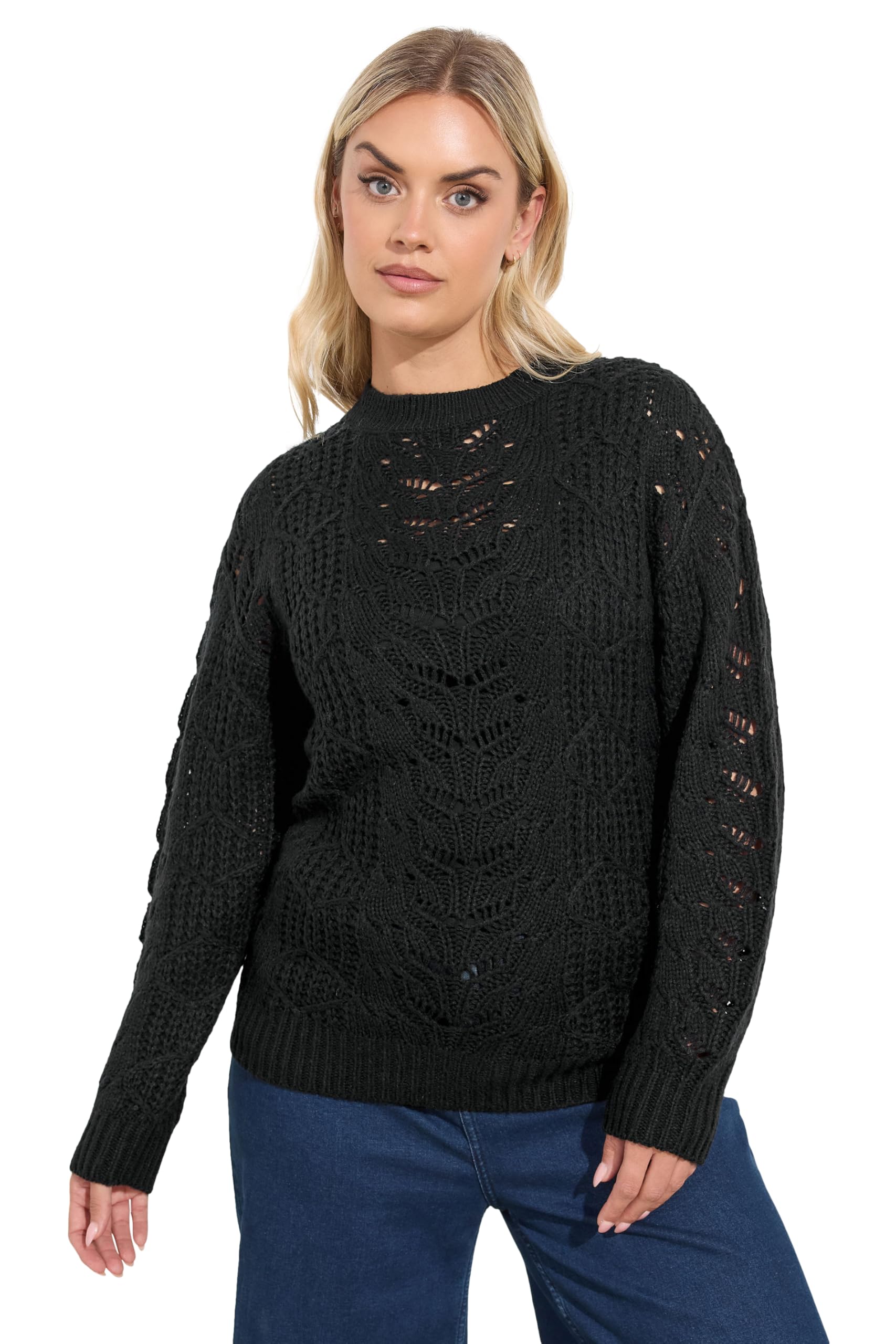 Yours Women's Black Curve Pointelle Knitted Jumper - Plus Size Curve