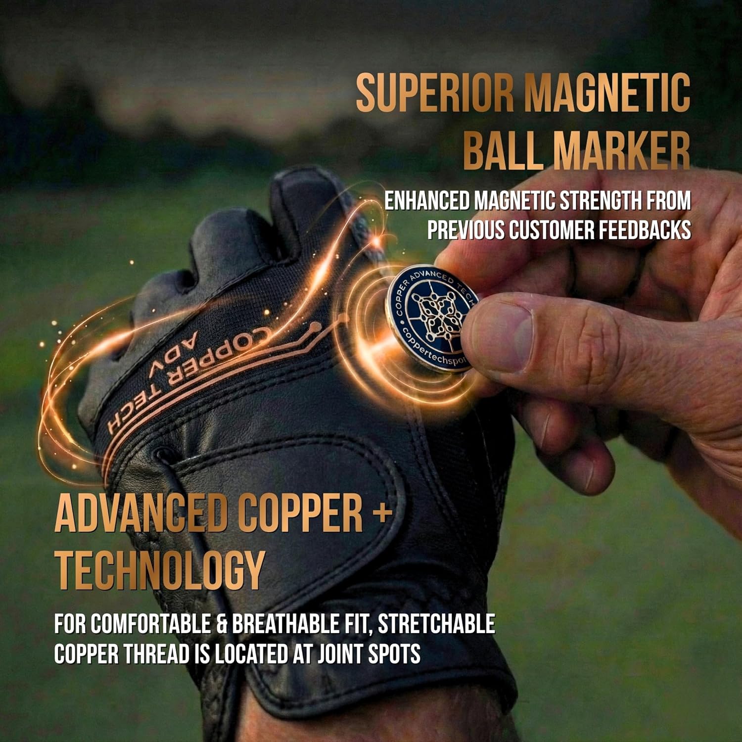 Copper Advanced Tech Golf Gloves Men Left Hand Or Right Hand | Advanced Copper Compression for Joint Fatigue Support Mens Golf Glove