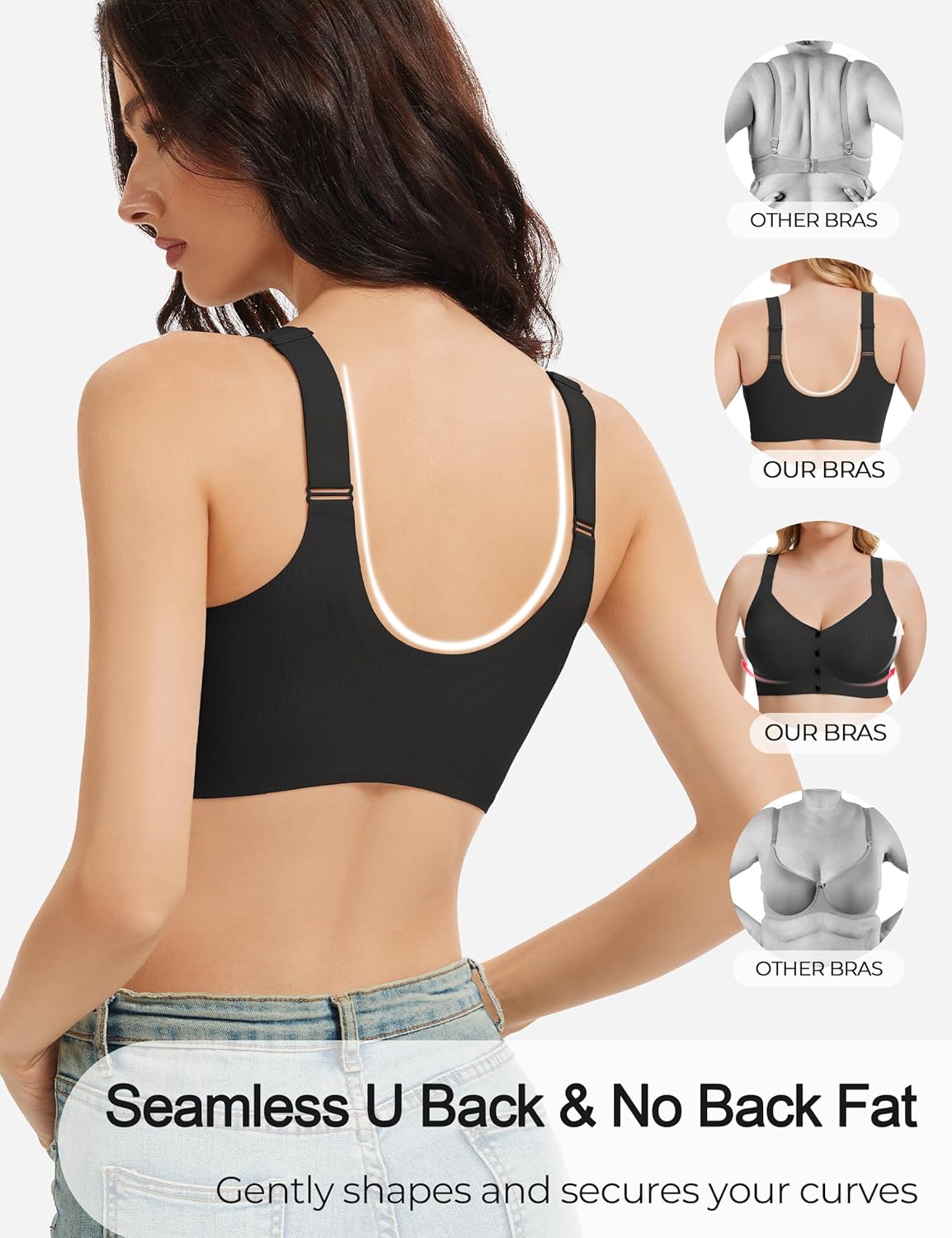 Gailife V Neck Jelly Front Closure Bras for Women Wireless Full Coverage Mastectomy Bralettes Seamless Everyday Bra - Image 3