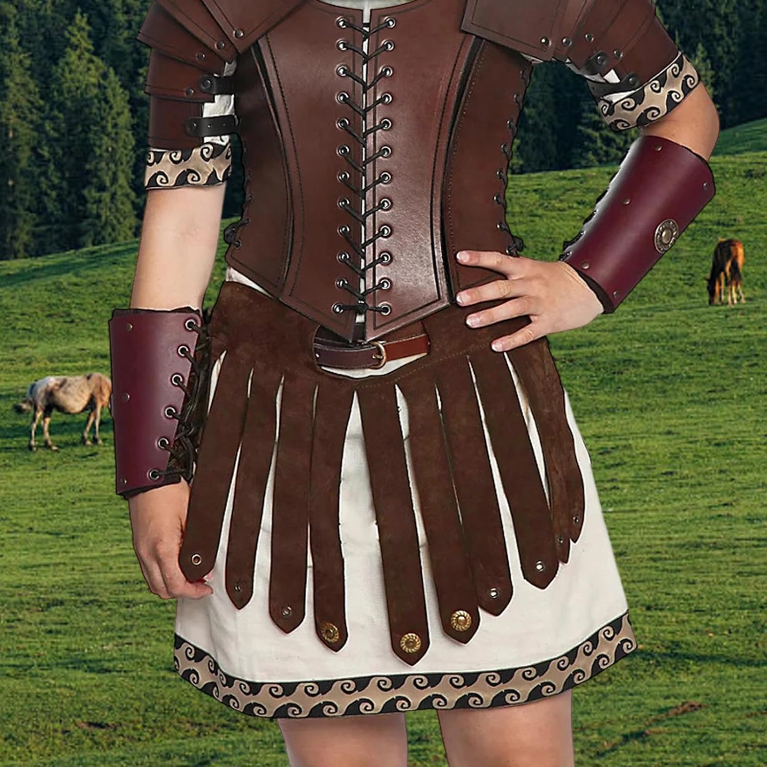 Medieval PU Leather Tassel Skirt with Belt Roman Apron Belt Vintage Knight Armor Skirt Viking Cosplay Costume for Adults