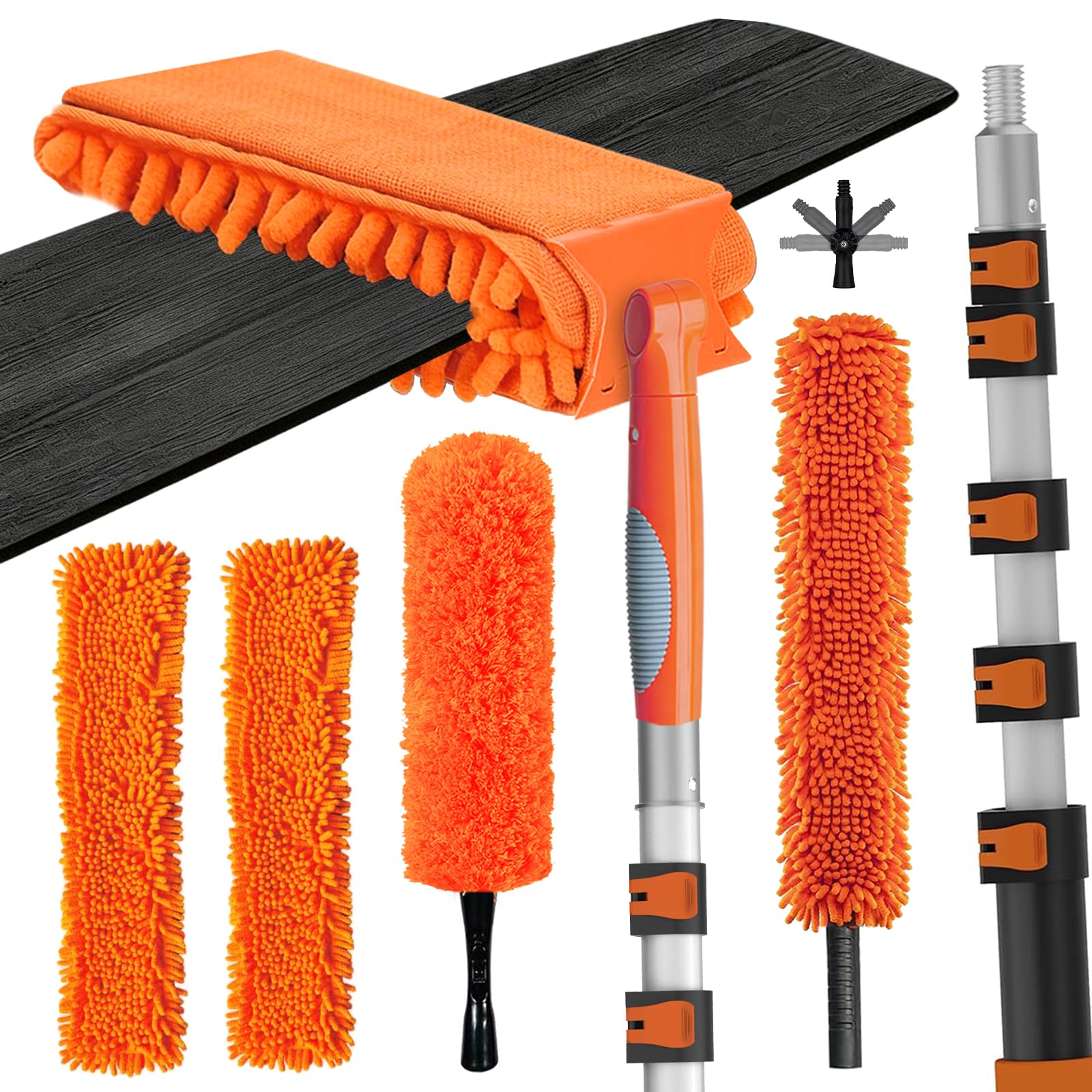 LAANPOLE 7.2m Feather Duster Kit, Ceiling Fan Cleaner with Extension Pole, Microfiber Cobweb Brush & Replaceable Cleaning Cloth for Blades, High Ceiling, Furniture