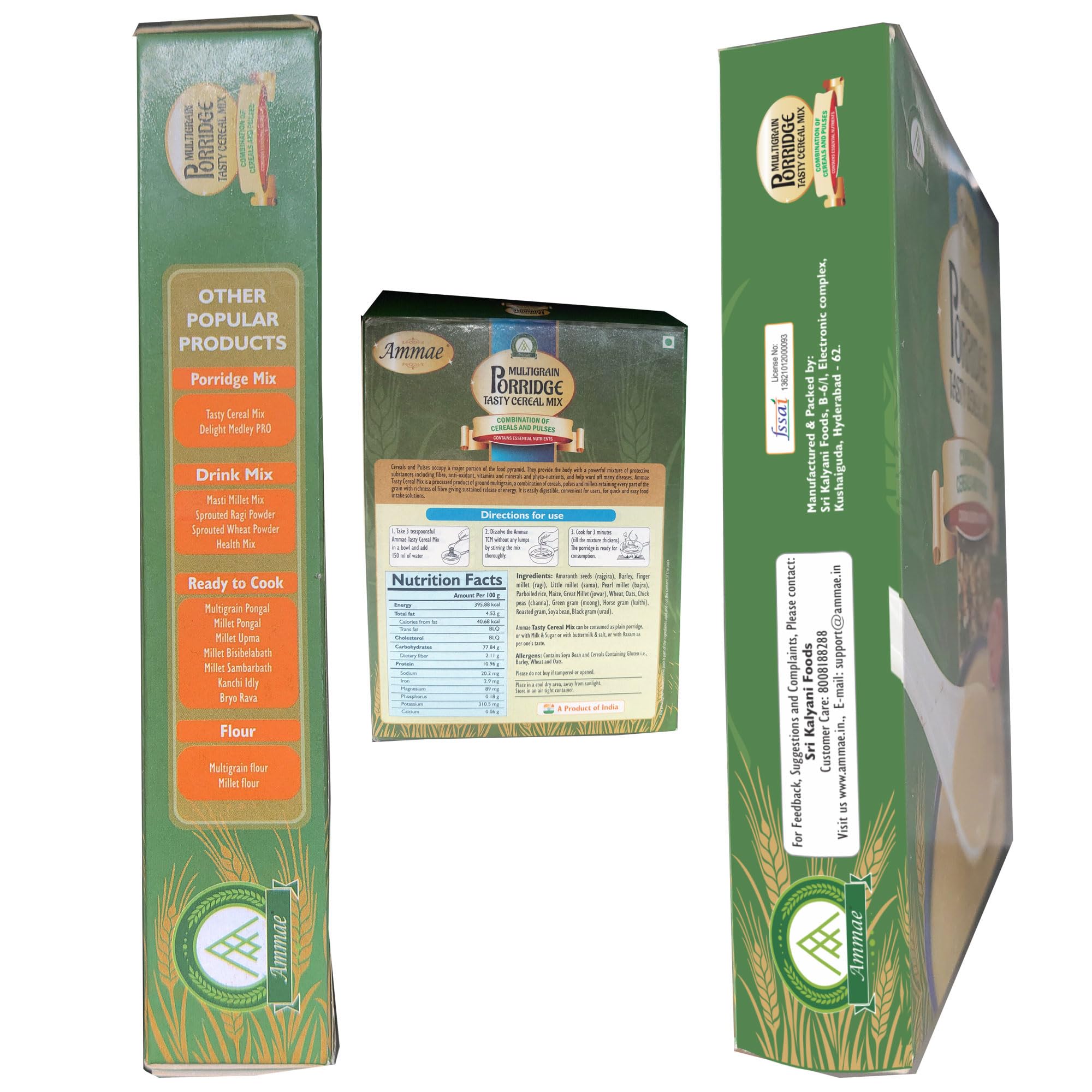 Ammae Multigrain Porridge Tasty Cereal Mix, 400g, 16 grains Sathu Maavu, Sprouted & Roasted Cereals, Pulses, Millets & Oats | No Sugar | No Salt | No Milk | No Preservatives & Chemicals - Image 5 thumbnail