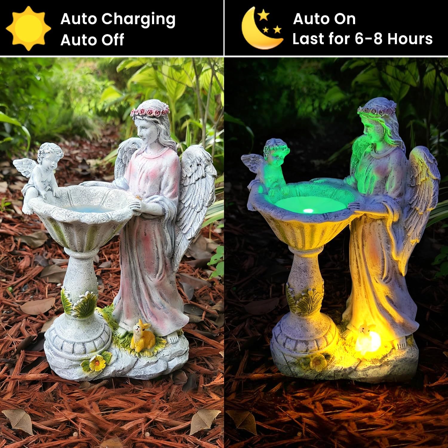 Solar Garden Statue Outdoor Decor, Angel Garden Figurine with Color Changing Light Waterproof Outdoor Statue Resin Sculpture Lawn Ornament for Patio Lawn Yard Christmas Birthday Housewarming Gift