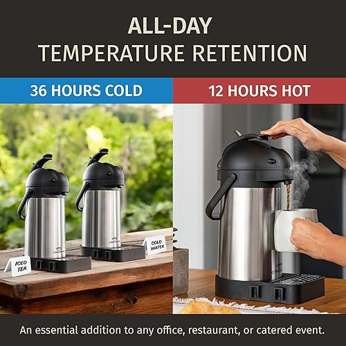Miniatura 11 de Jarra térmica para café Airpot de 74 oz, mantiene el café caliente durante 12 horas y frío durante 24 horas, termo de café de acero inoxidable