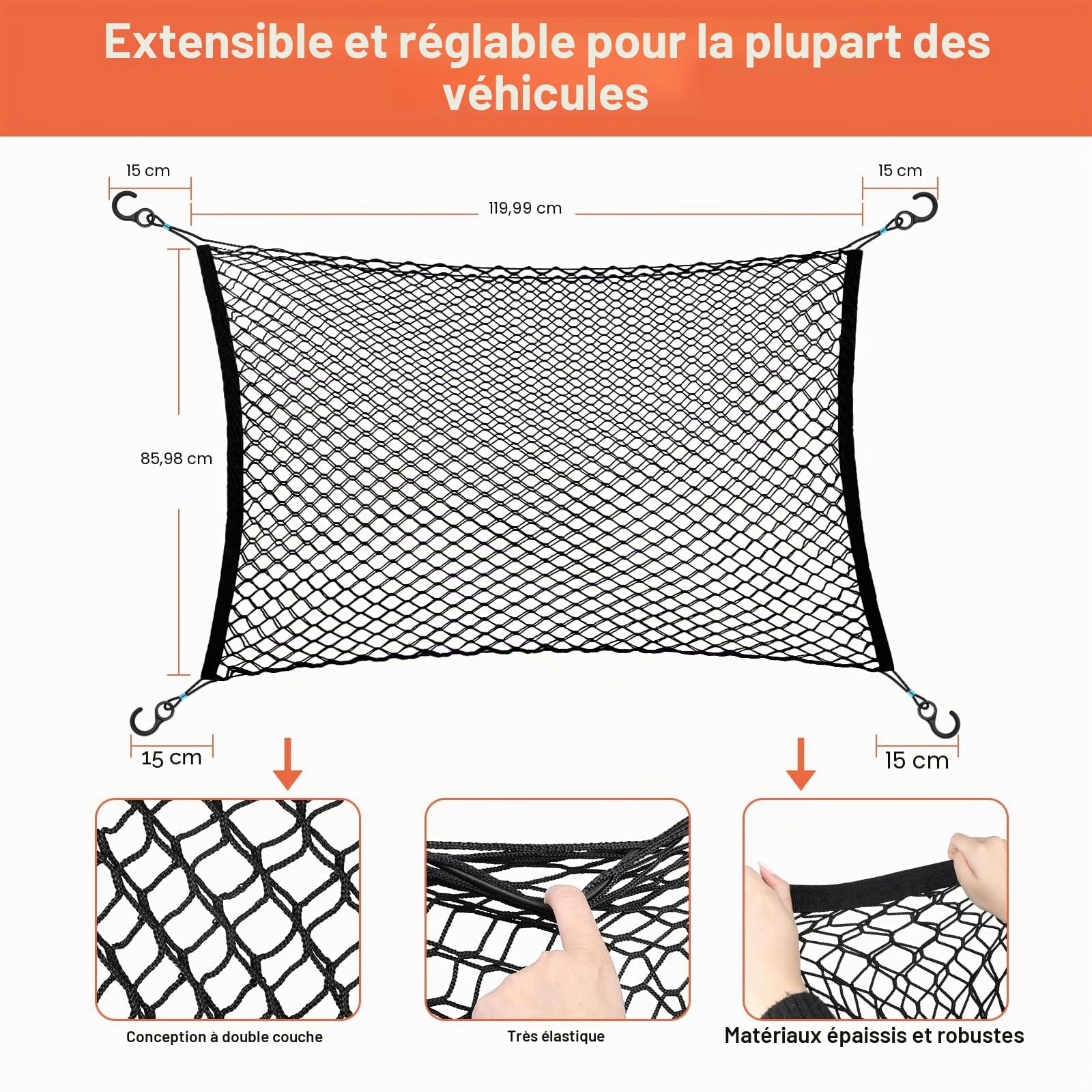Couche Double Filet Coffre Voiture, Animaux Portable pour Chien, Universelle pour Voiture Séparation pour Chien Chat Filet,120x85cm