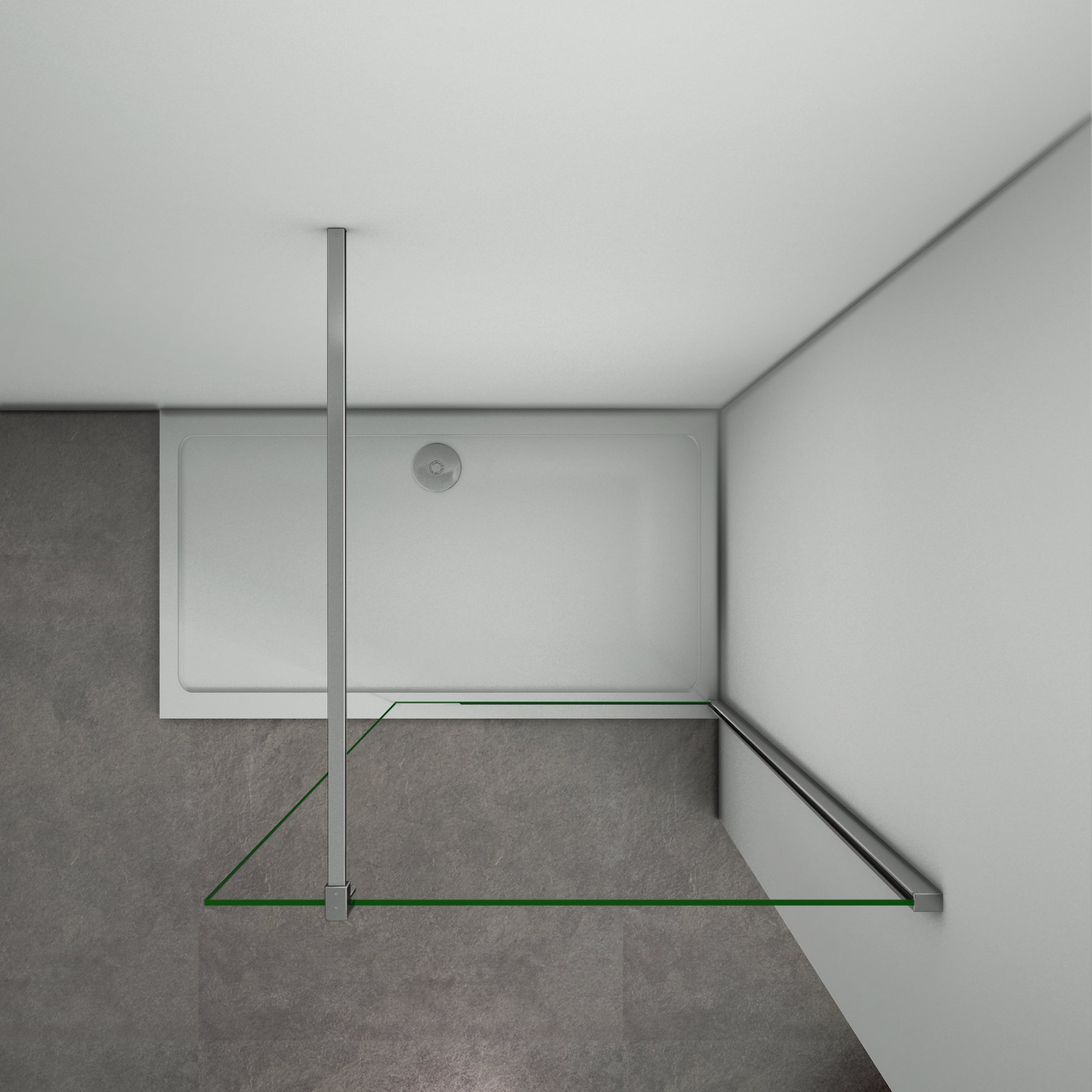 Walk-in 60x200cm ; Barra Tagliabile 140cm, piatto doccia 90x70cm