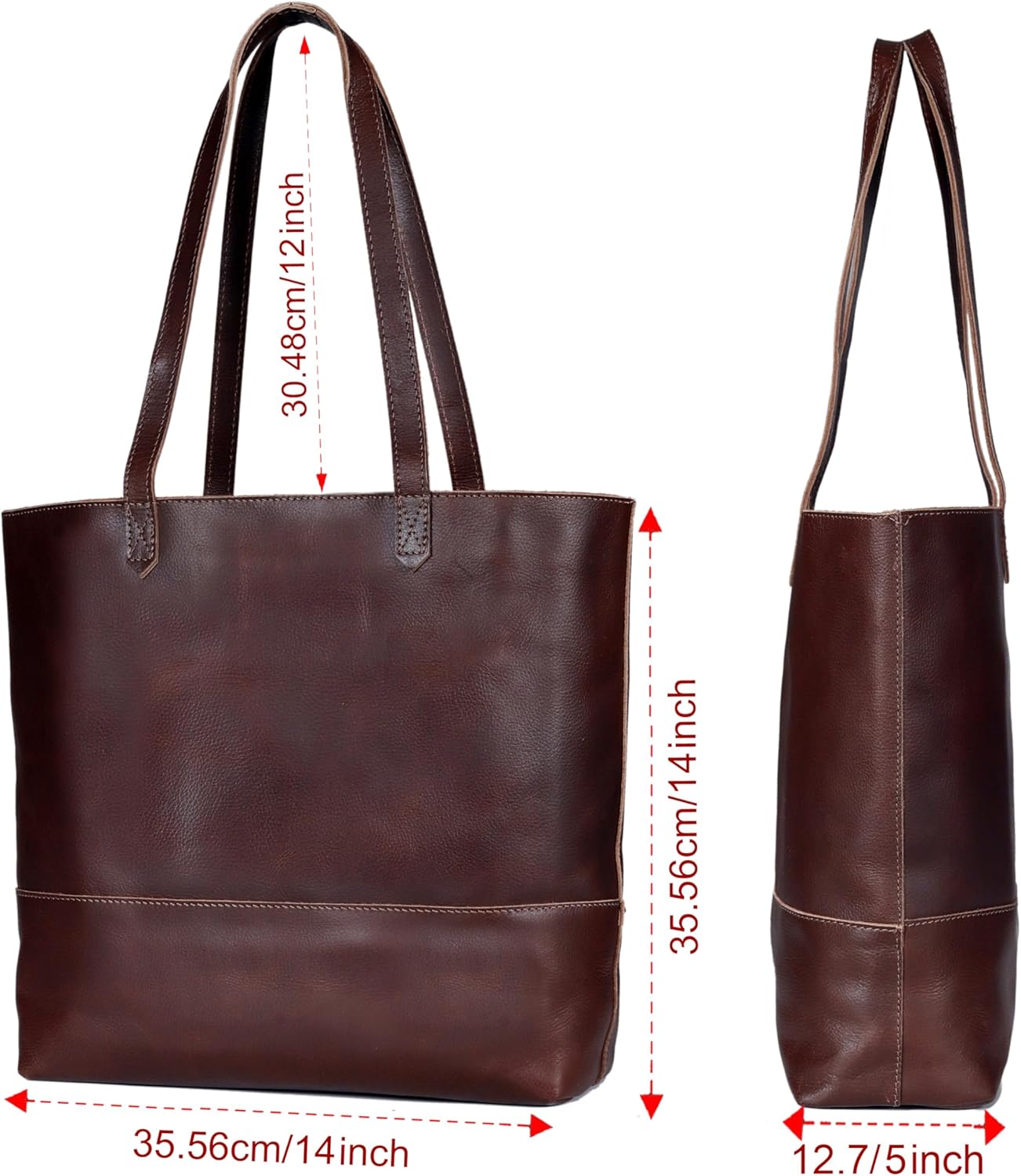 Genuine Leather Tote Bag for Women – Large Shoulder Handbag, Vintage Brown Purse, Stylish Work & Travel Tote Fits Laptop (Victoria Dark Brown) - Image 8