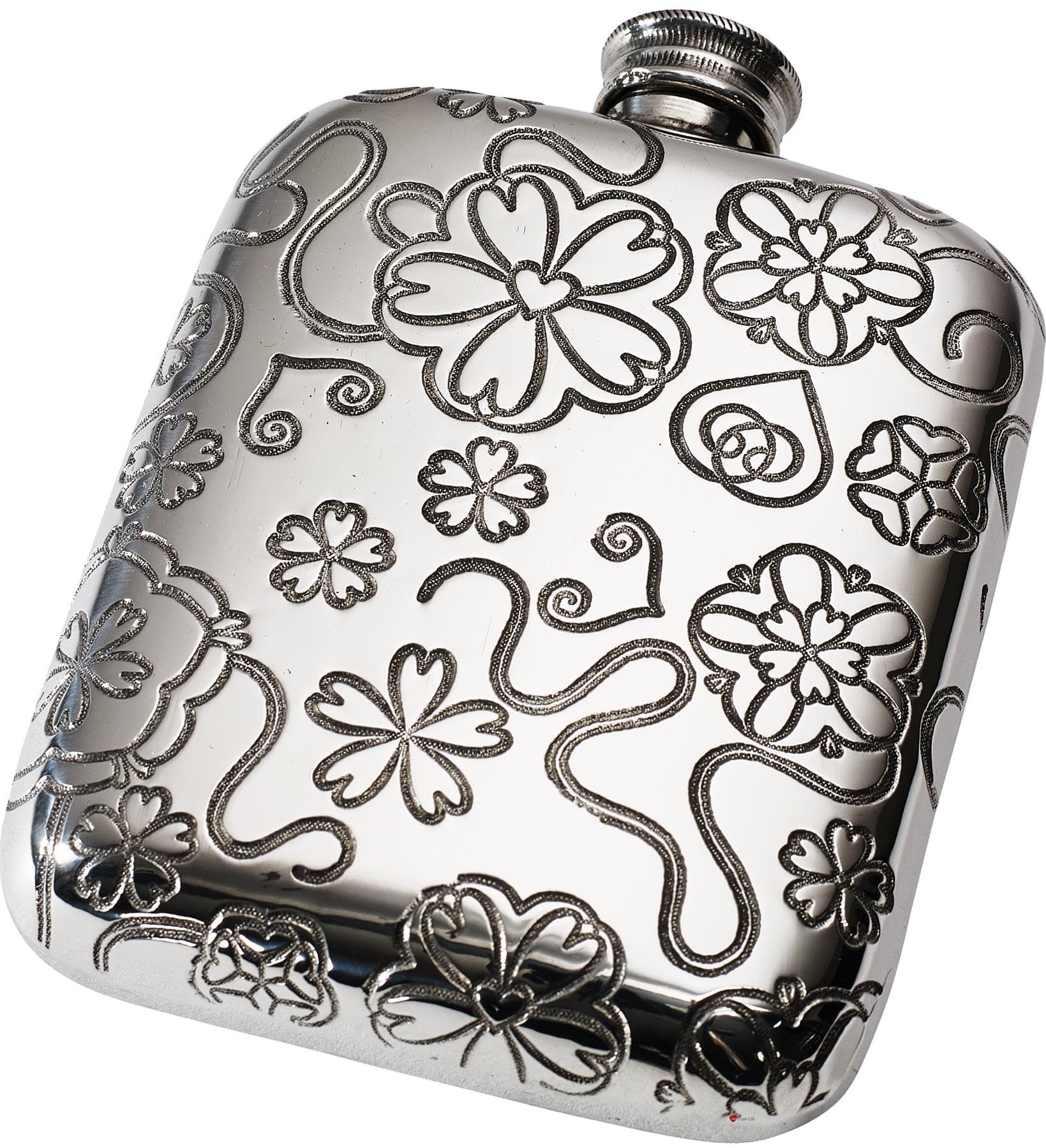 Flasque en étain Yorkshire Rose 4 oz avec bouchon à vis et finition polie