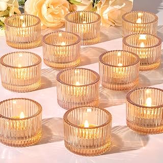 24pcs Gold Glass Tealight Votive Candle Holders - Elegant Wedding Centerpieces, Fall Table Decor, Party & Home Accents