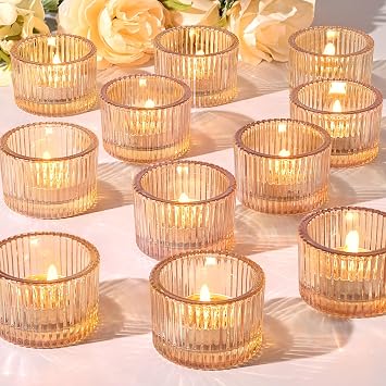 12 Pack Tealight Gold Candle Holders, Votive Tea Light Candle Holder | Table Centerpieces Glass Candle Holder Fall Wedding Decor Party Supplies