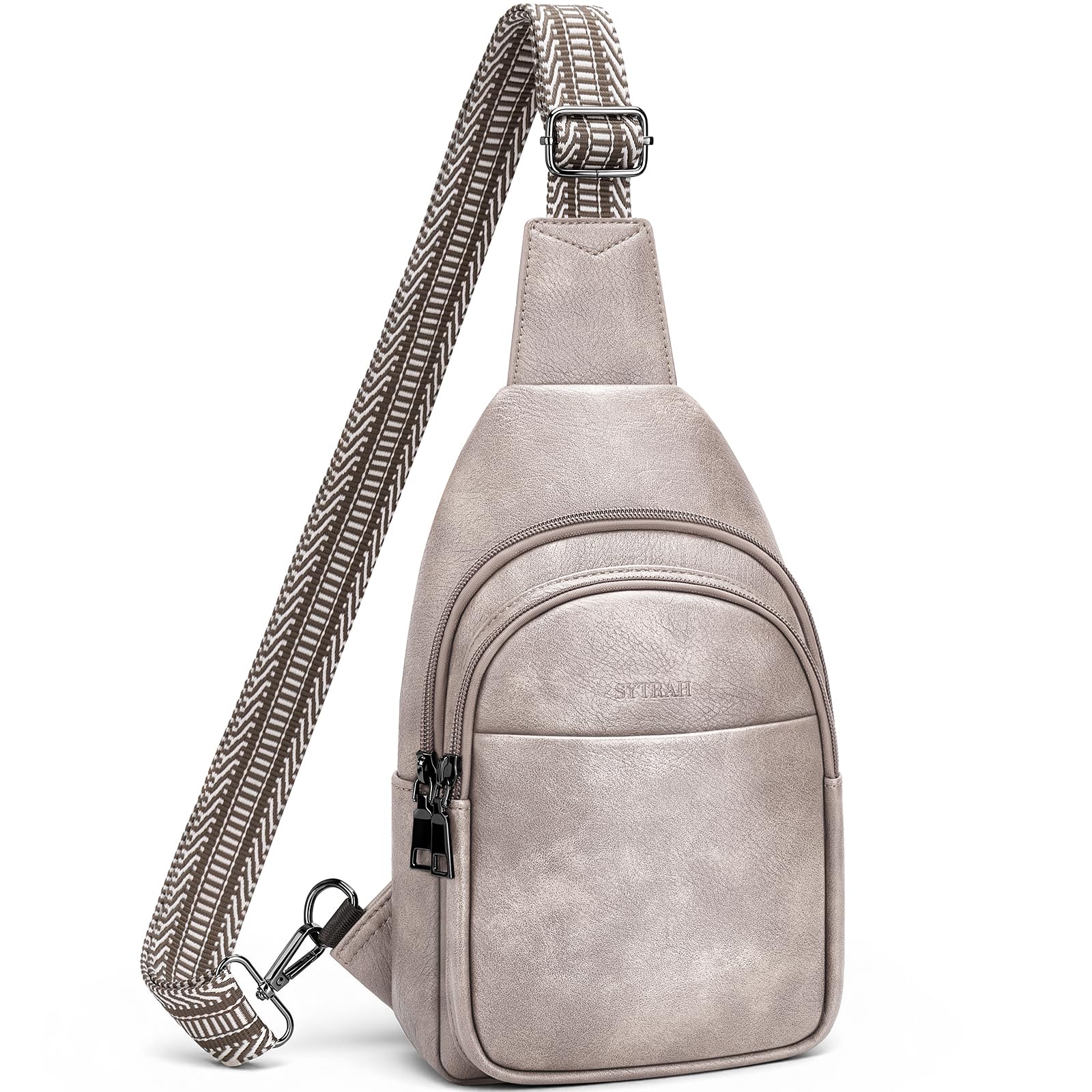 SYTRAH Sling Bag for Women, Crossbody Bags Purse for Women Trendy Vegan Leather Chest Bag with Adjustable Guitar Strap, Cloud Grey