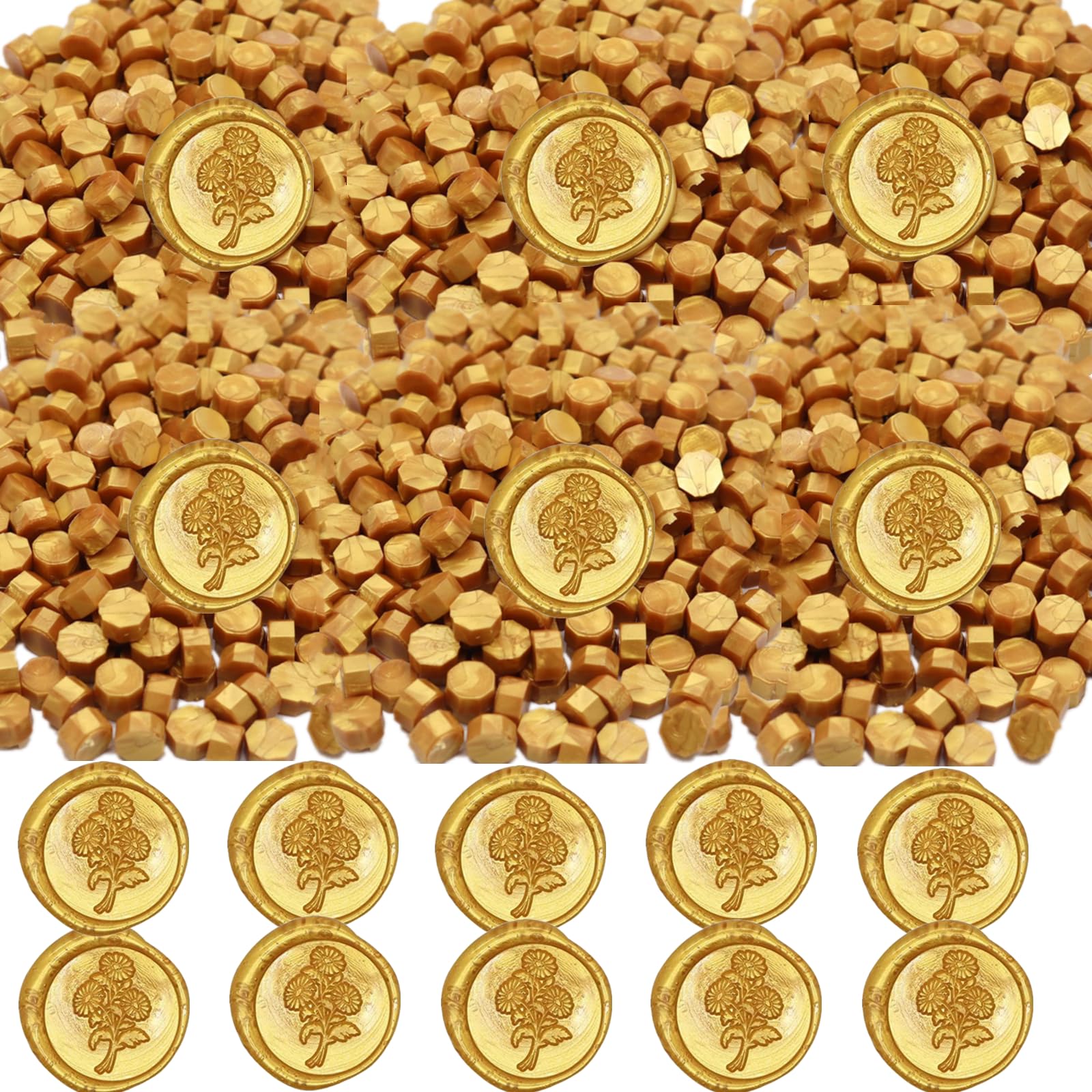 720Pcs Wax Sealing Beads, Gold Sealing Wax Beads, Octagon Wax Seal Beads for Wax Seal Stamp, Cards, Wedding Invitations, Wine Packages, Gift Wrapping, Letter Sealing (Gold)