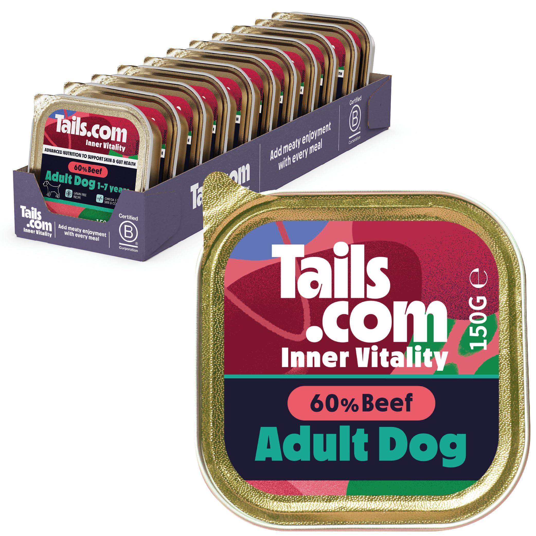 Tails.com • Wet Dog Food 11 x 150g • Beef • Adult 1-7 years • Grain Free Recipe • Made with natural ingredients • Contains Omega 3 to Support Skin and Coat — image 1