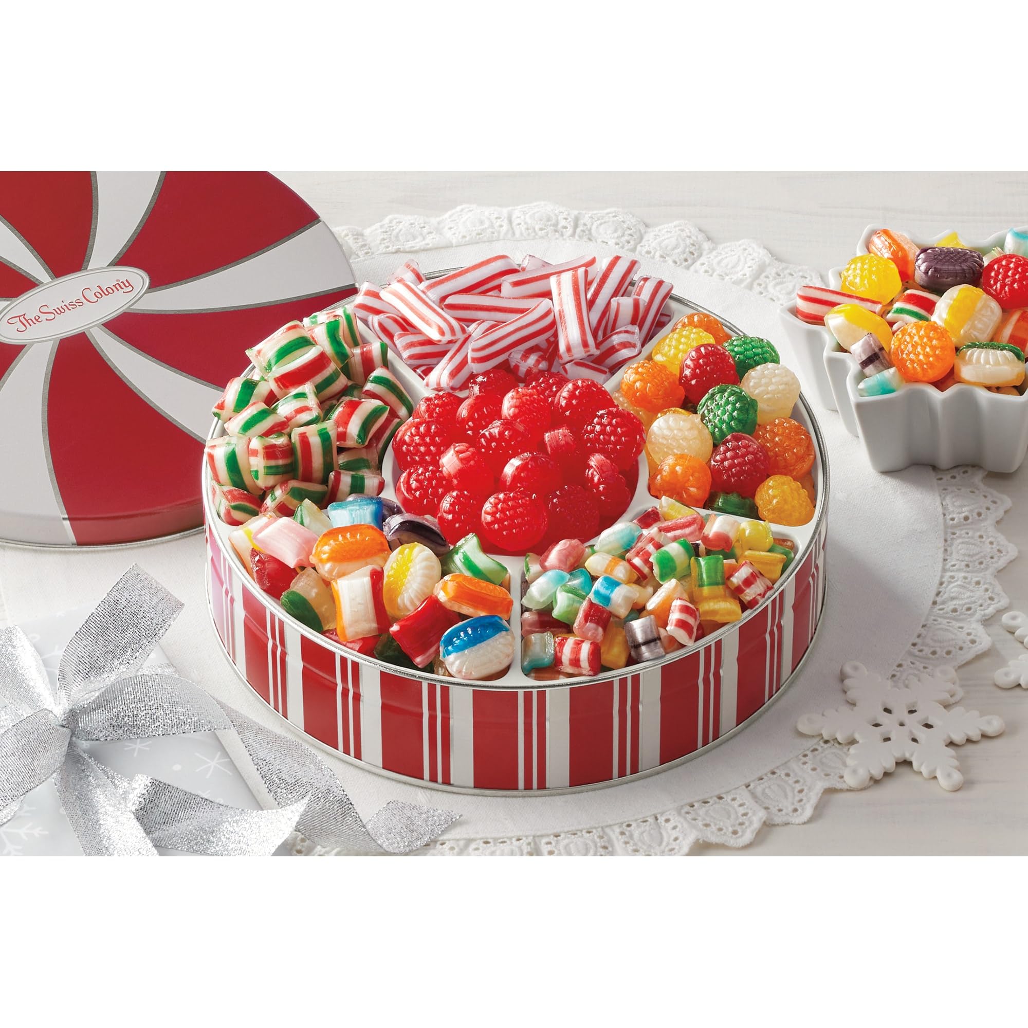 The Swiss Colony 27 Favorites Food Gift Set, Summer Sausage Meats and Cheeses, Assorted Chocolates, Candies, Petits Fours, Cheese & Charcuterie Board Gifts Basket, Holiday, Christmas - Box: Holiday Red w/ Traditional Candy