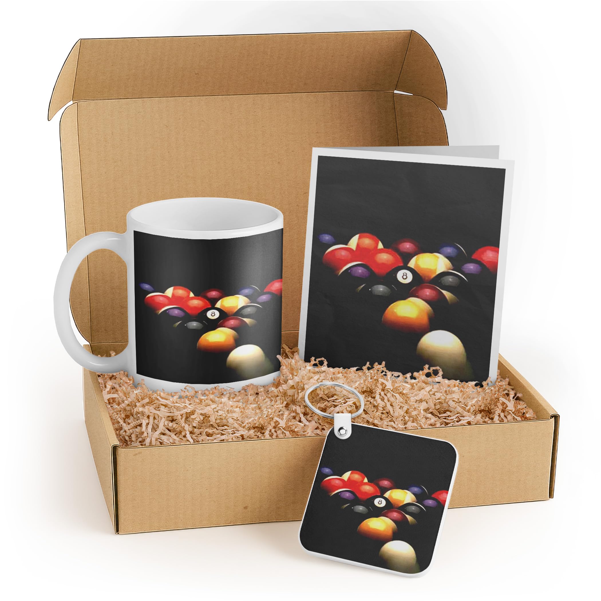 3dRose Billiards Gift Set for Pool Players – Includes Mug, Keychain, and Playing Cards – Colorful Billiard Balls Design – Perfect for Birthdays and Holidays