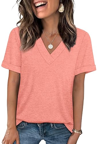 WIHOLL Womens Summer Tops Short Sleeve Basic Casual V Neck