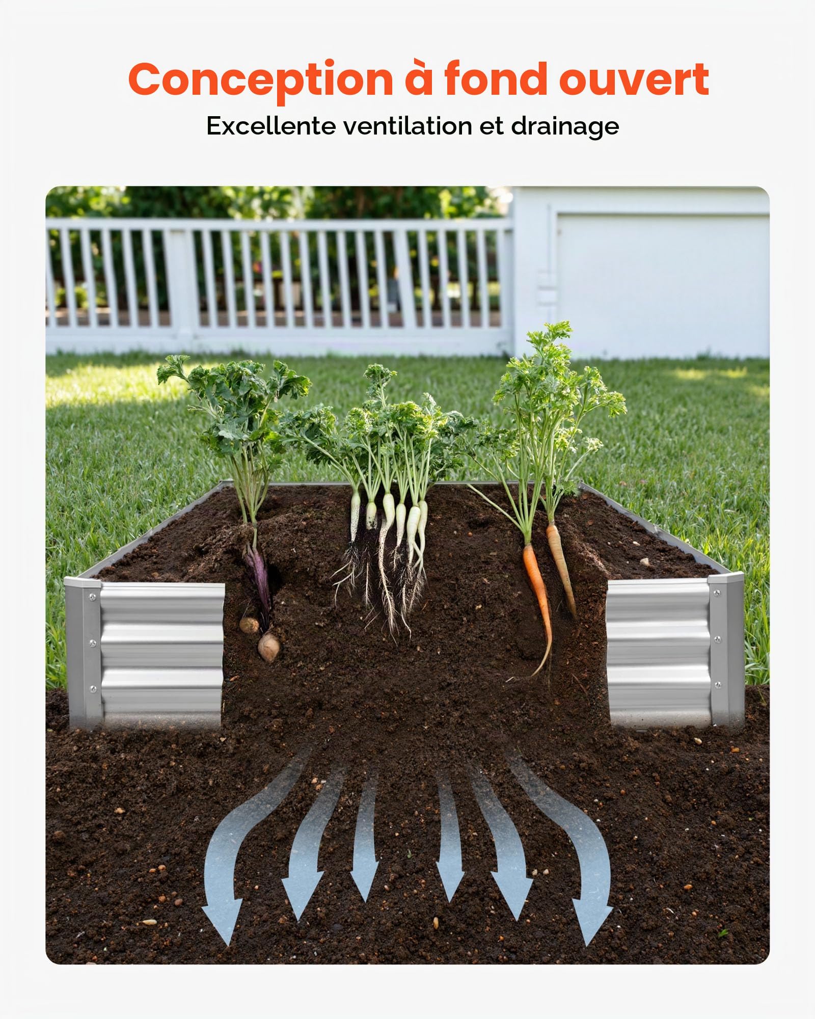 VEVOR Potager Surélevé Métal 360x120x29 cm Carré Potager Surélevé en Galvalume Lit de Jardin Fond Ouvert Bac de Jardinage pour Culture de Légumes, Fleurs, Herbes Aromatiques, Plantes Grasses, Gris
