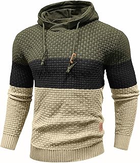 Zaitun Men's Hoodies Pullover Long Sleeve Hooded Colour Block Knitted Sweatshirt Top Casual S-5XL