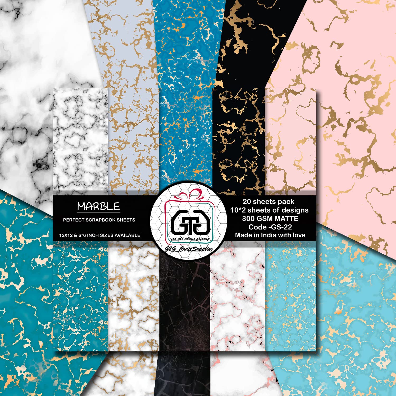 G2g Paper Pattern Marble Design Scrapbook Sheets with 10 Designs 12x12 Paper for DIY Paper Amazing for All diys, Scrapbook Making and All Handmade Gifts (12x12 in)