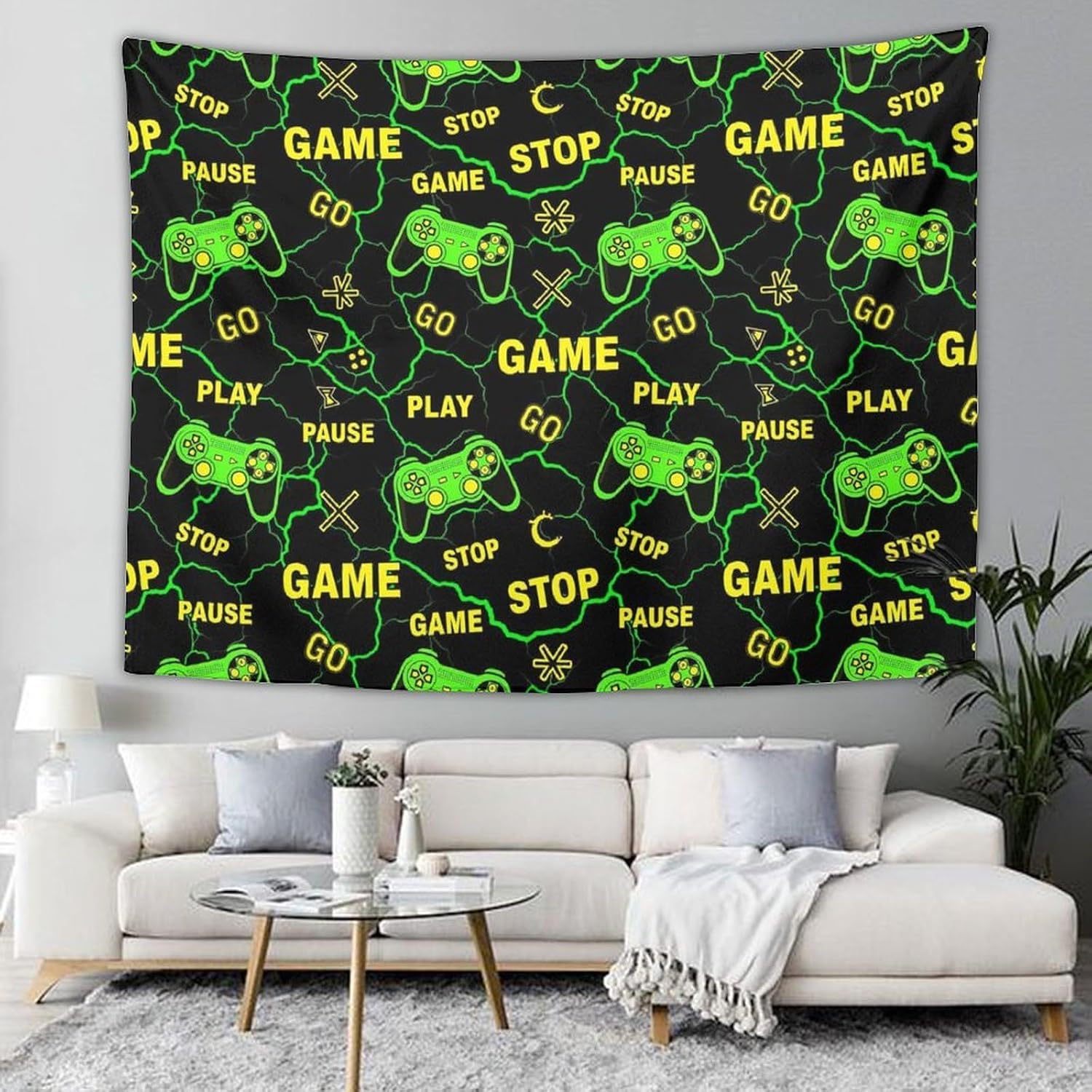 Meaudiwes Soft And Durable Tapestry, Bedroom Living Room Decor Poster, Background Tapestry Curtain Decorative Blanket Cool Green Video Game Weapon Games Pattern