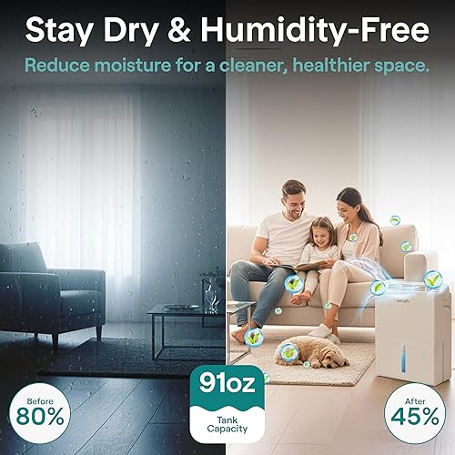 Miniatura 2 de SereneLife Dehumidifiers for Home, 91 Oz Quiet Dehumidifier for Bedroom, Bathroom, Basement w Drying Base, Timer, Sleep Mode & Smart Humidity