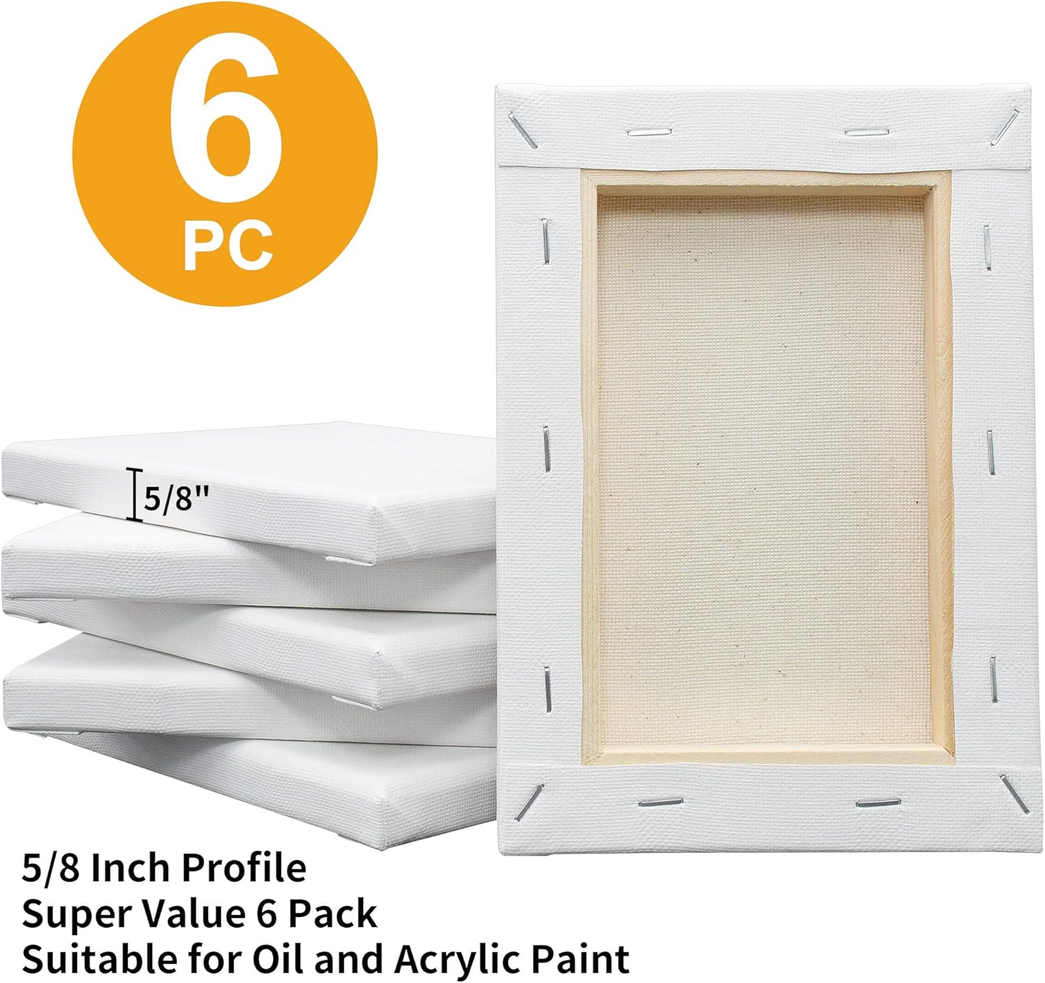 FIXSMITH Stretched White Blank Canvas- 5x7 Inch,6 Pack,Primed,100% Cotton,5/8 Inch Profile of Economy Value Pack for Acrylics,Oils & Other Painting Media. - Image 3