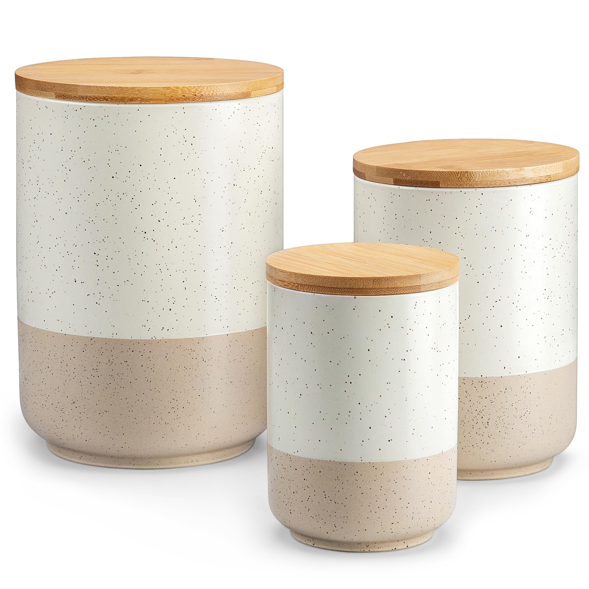 vancasso Sabine 3 Barattoli di Cucina Ermetici con Coperchio, Barattoli per Sale Zucchero Caffè in Gres, Vasetti Cucina per Caffè/Tè/Zucchero/Spezie/Farina/Fagioli, 20 OZ / 40 OZ / 80 OZ