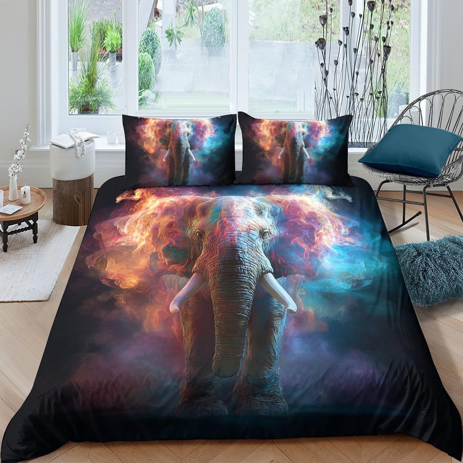 P5V6M1Q9 3D Printed Fantasy Galaxy Duvet Cover Microfiber Soft Breathable Nebula Bedding Set with 2 Pillowcases for Bedroom Decor Single（135x200cm）