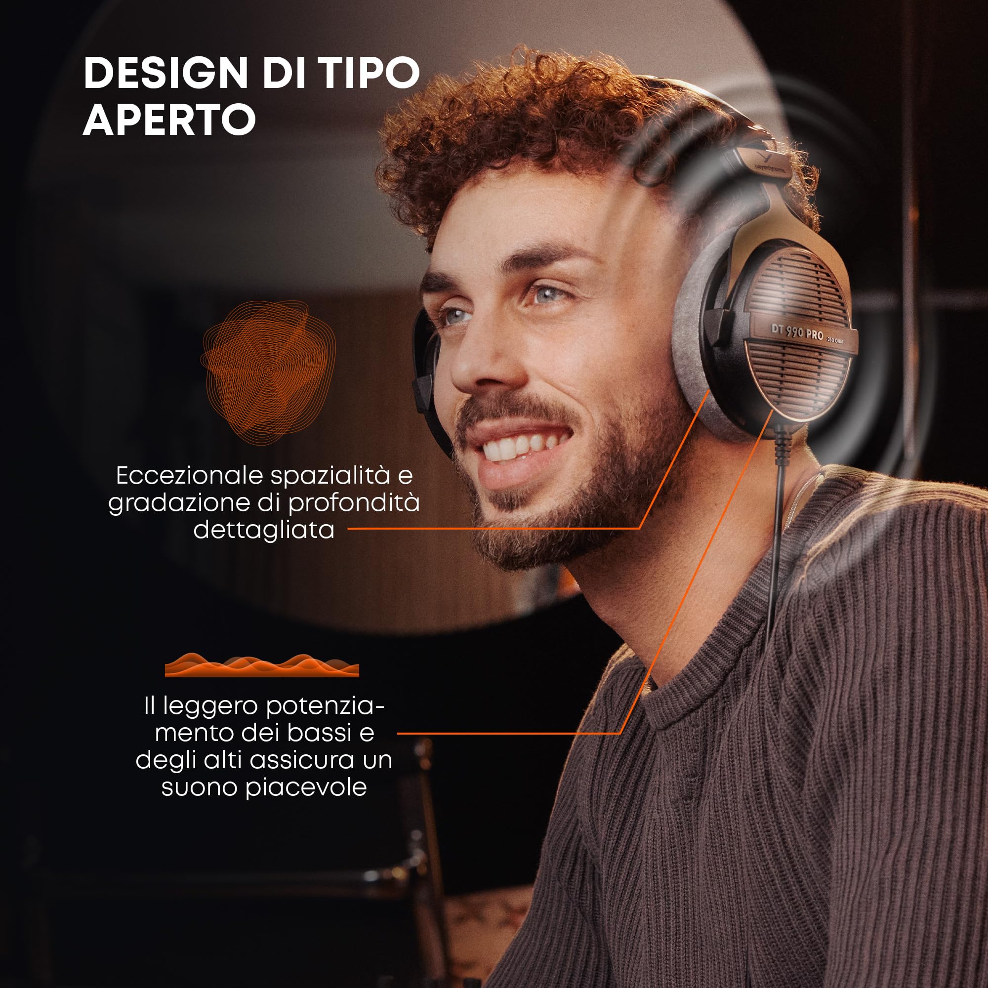 beyerdynamic DT 990 Pro con 250 Ohm, Cuffie da studio Over-ear cablate monofacciali per mixaggio, mastering e editing. Prodotto in Germania.
