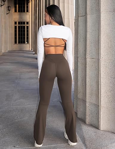 Miniatura 3 de YEOREO Leggings acampanados para mujer, pantalones de yoga Lynnie Bell Bottom de cintura alta, control de abdomen, leggings de entrenamiento