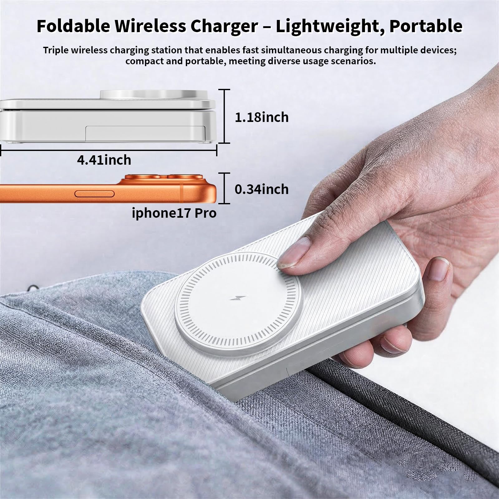 [Certificato Apple MFi] Caricatore magnetico 3 in 1 stazione di ricarica, 25 W, caricabatterie pieghevole senza fili Mag-Safe da 1,8 m Cavo USB-C Stazione di ricarica wireless per iPhone compatibile