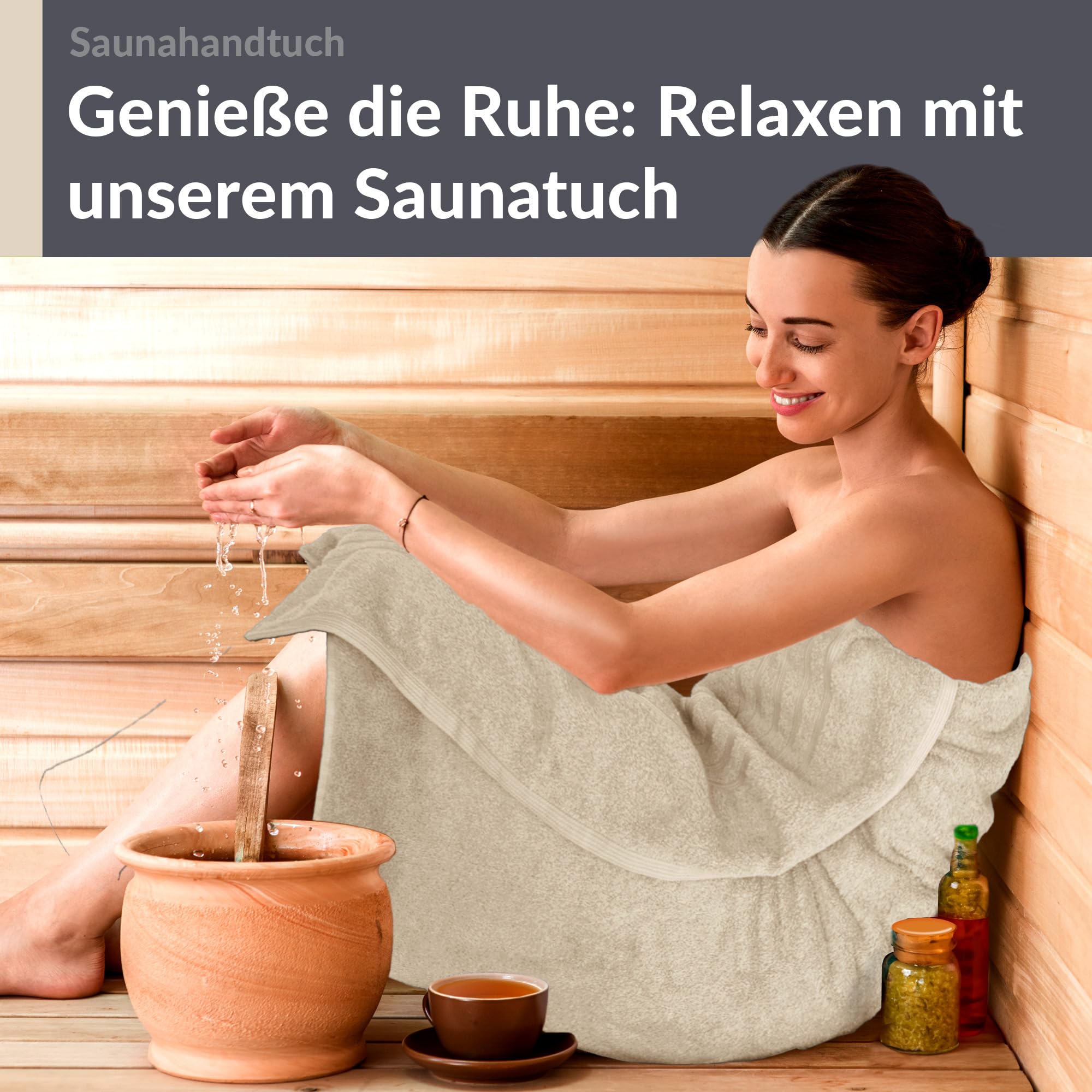 Lashuma Badehandtuch groß 100x200 cm Natur – Saugstarkes Weiches Saunahandtuch 100% Baumwolle