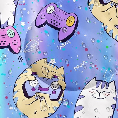 Miniatura 6 de Datura home Saco de dormir para niños y niñas, estampado de gamepad de gato, ligero, cálido, portátil, para exteriores, interior, impermeable,